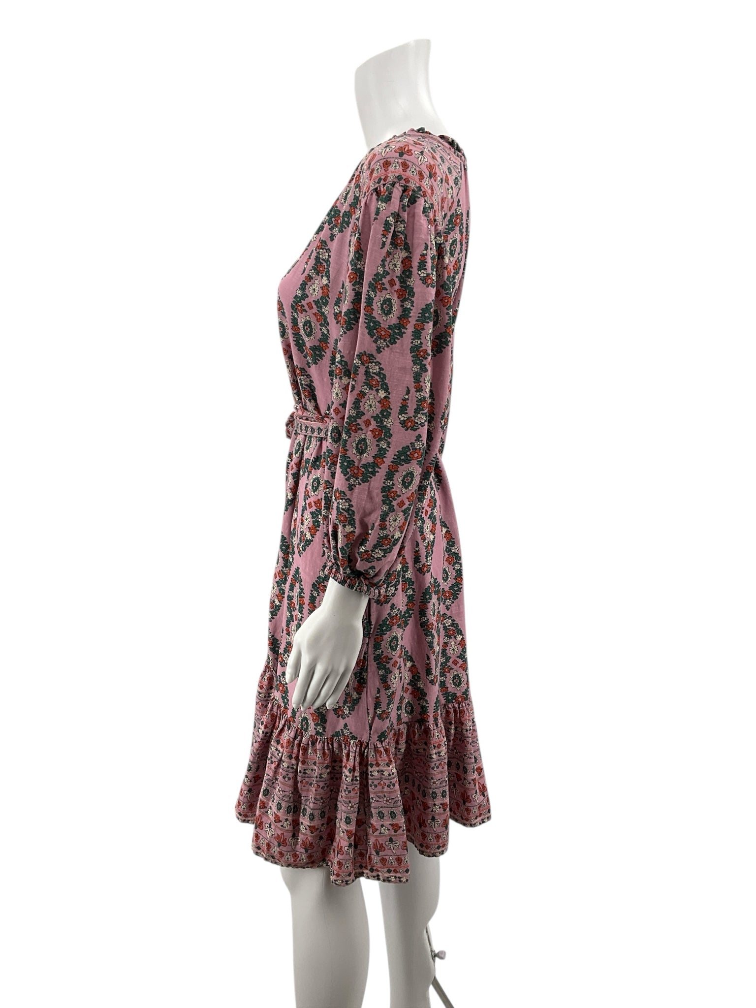 Knox Rose purple/green/orange/pink 3/4 Sleeve Floral Boho Midi Dress Tie Waist 3/4 Sleeve Small - Size S