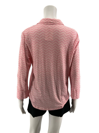 J.McLaughlin Catalina Linen Blend Chevron Print Button Down Top Size Medium
