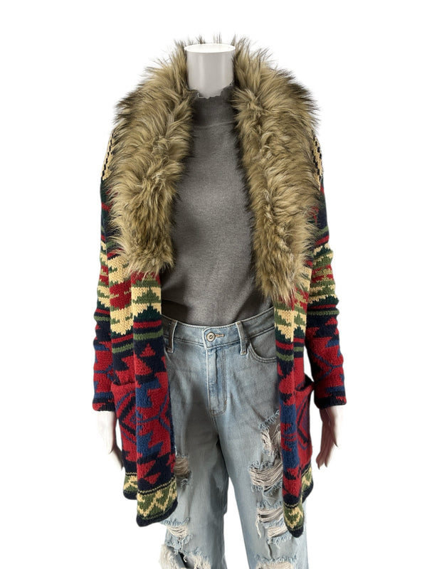 Ralph Lauren Green/Navy/Tan Fur Pre-Owned Ladies Shrug - Size XXS