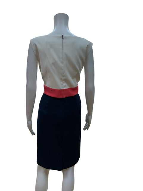 Connected Apparel white/pink/navy A-Line Tiered Colorblock Sheath Dress Navy Coral Ivory Size 12 - Size 12