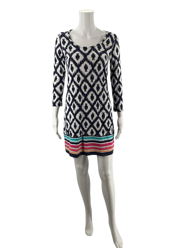 Lilly Pulitzer White/Navy Print Pre-Owned Ladies Dress - Size XS