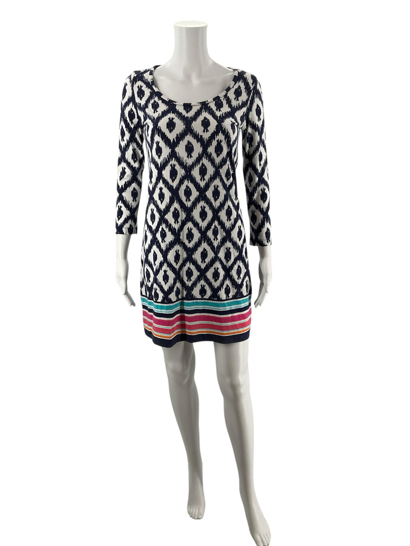Lilly Pulitzer White/Navy Print Pre-Owned Ladies Dress - Size XS