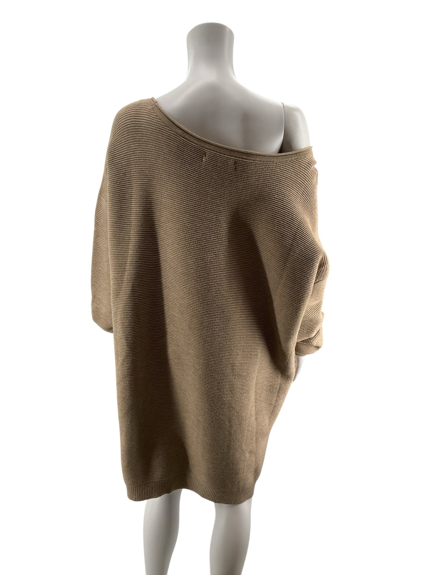 Anthropologie Tan Off-Shoulder Ribbed Knit Sweater Dress Tunic Size XL