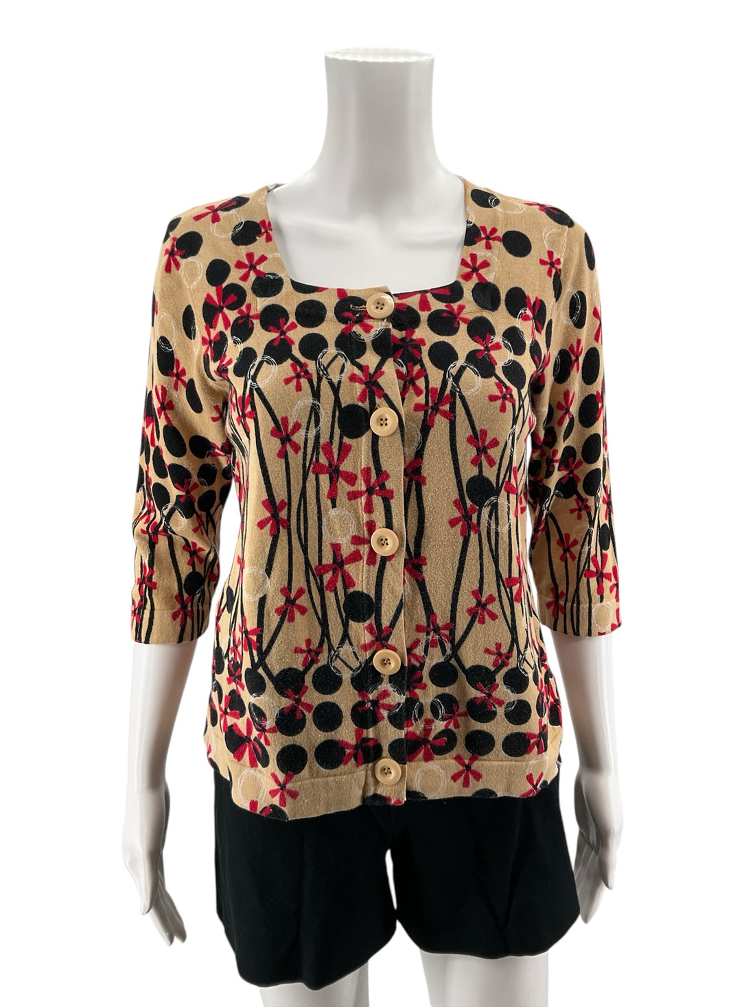 Designers Originals Petite Floral Polka Dot Cardigan Sweater Size PM