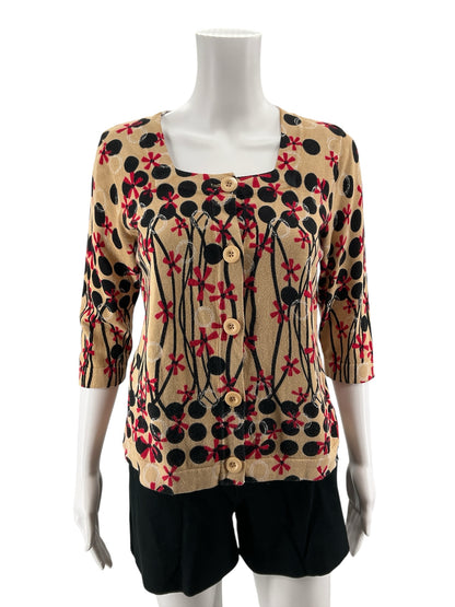 Designers Originals Petite Floral Polka Dot Cardigan Sweater Size PM