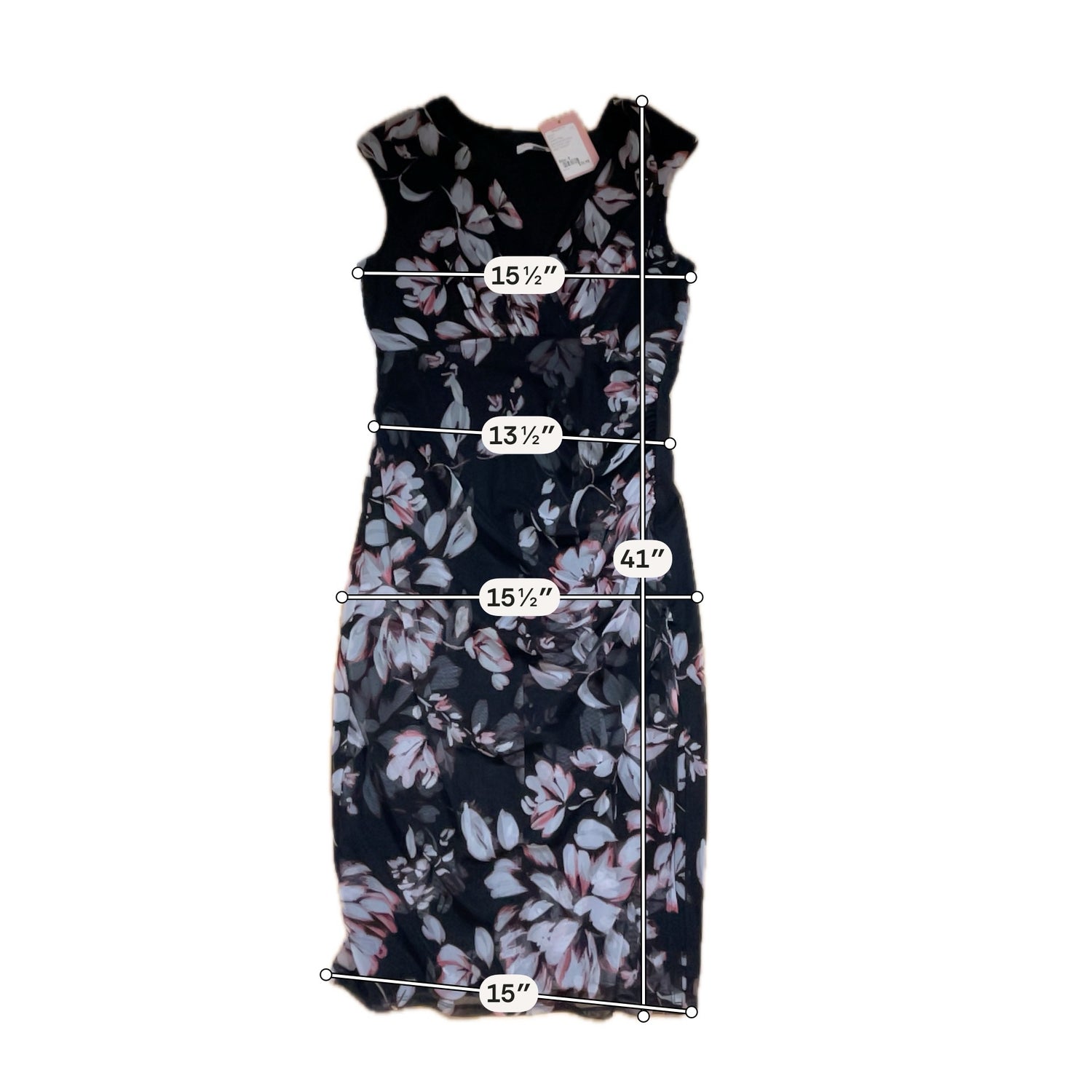 London Times Size 8 Black/white/pink Floral Pre-Owned Ladies Dress