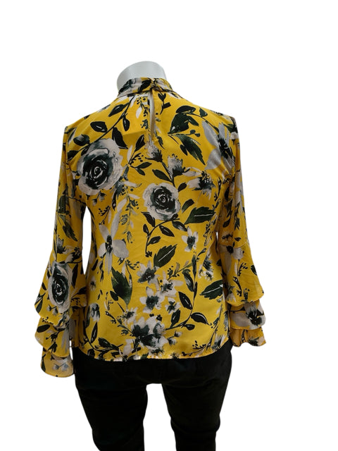 Eva Mendes Yellow/Green Floral Pre-Owned Ladies Top - Size Large - Margaret’s Fine Consignment