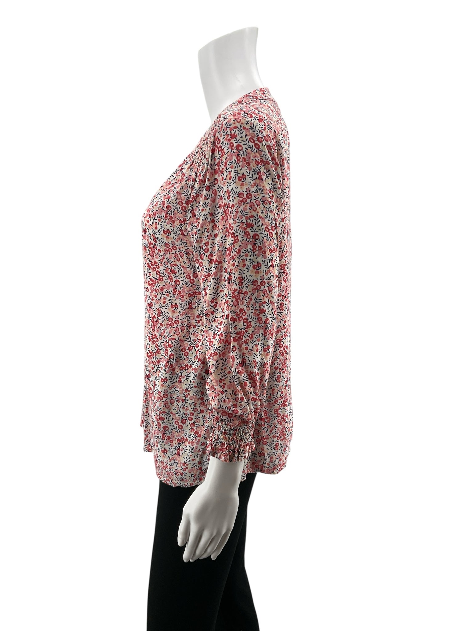Soirée White/Orange 3/4 Sleeve by Daniel Rainn Floral Smocked Bishop Sleeve Blouse Size Medium - Size M