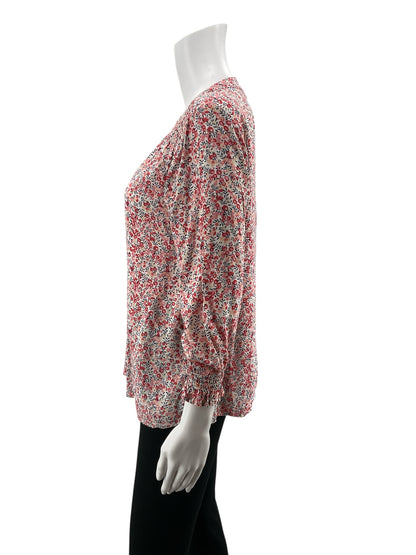 Soirée White/Orange 3/4 Sleeve by Daniel Rainn Floral Smocked Bishop Sleeve Blouse Size Medium - Size M