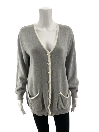 St. John Sport by Marie Gray gray/white Sweaters V-Neck Cardigan Sweater Heather Gray White Size Small - Size S