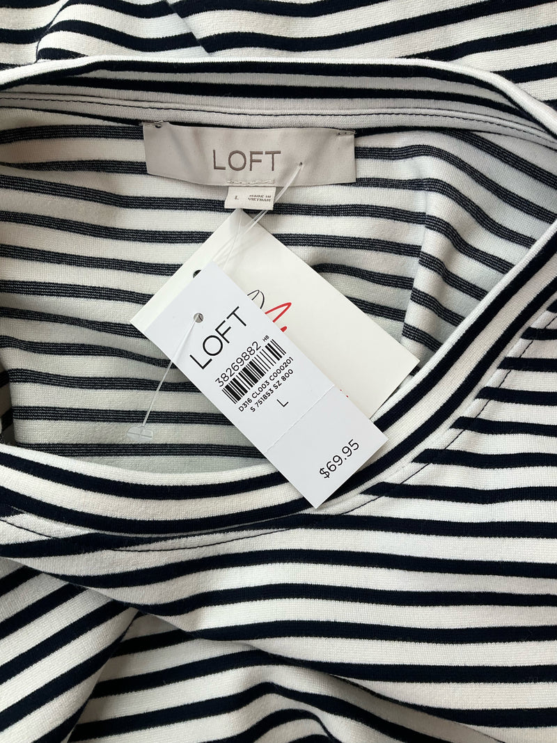 Loft Navy/White Stripe Pre-Owned Ladies New With Tags Dress - Size Large