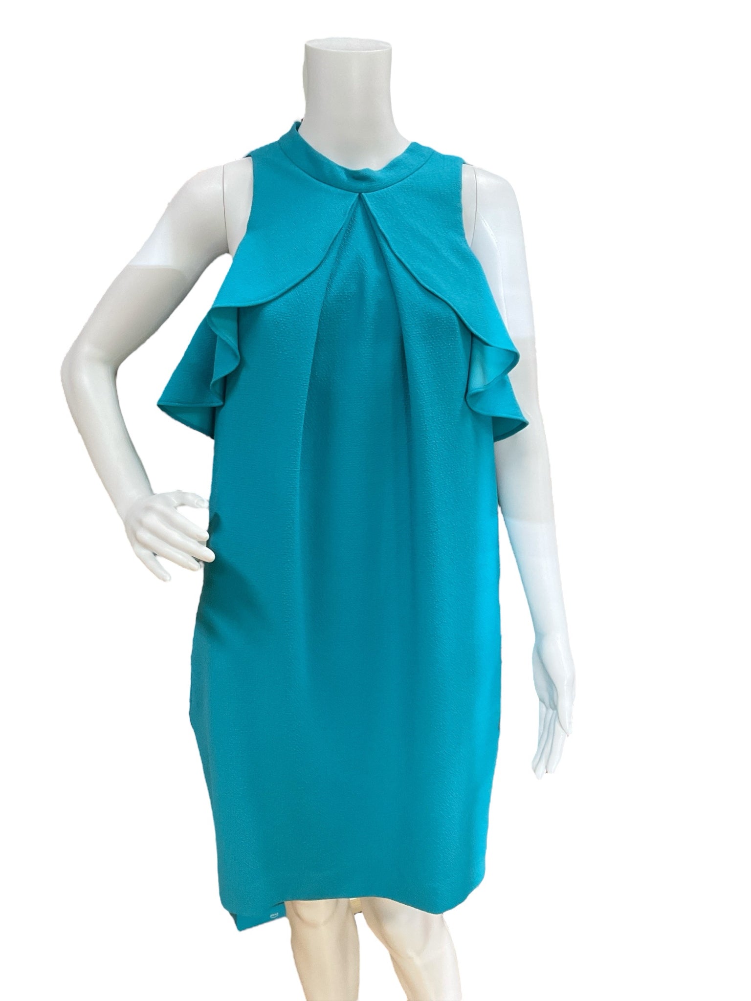 Trina Turk Size 8 Teal Ruffle Consignment Ladies Dress