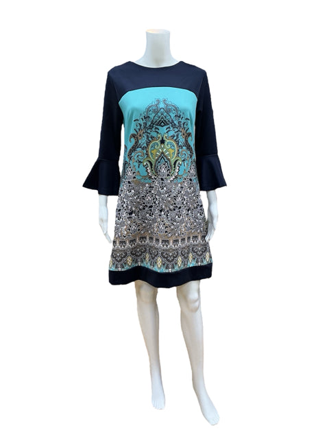 New York & Co Size S navy/aqua Paisley Dress