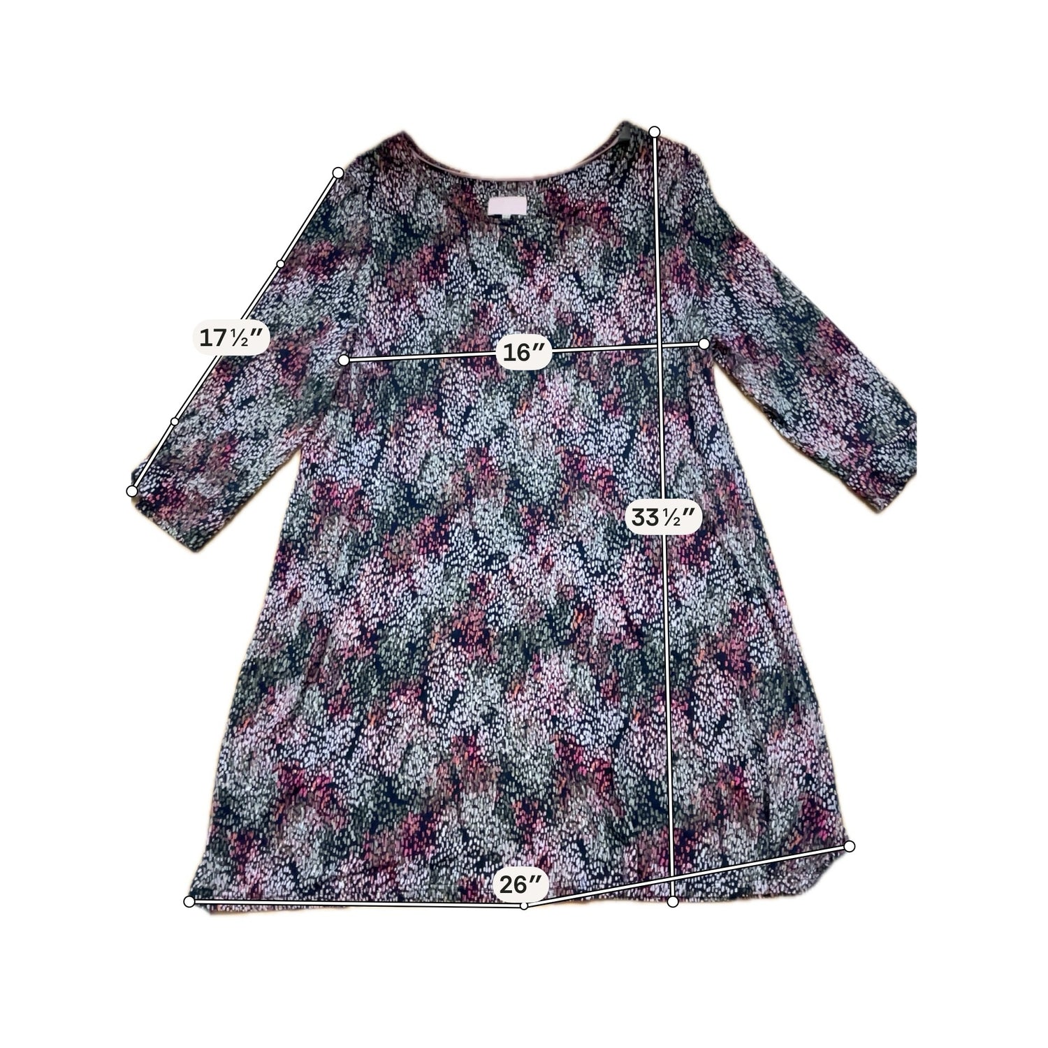 Joules Navy Abstract Print Swing Tunic Dress 3/4 Sleeve US 14