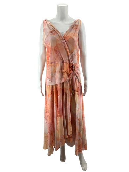 Donna Karan New York Floral Wrap Dress - Size 14 - Blush, Orange - ONLINE ONLY