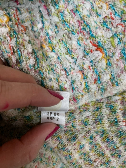 St. John Collection white/aqua/pink Jacket Pastel Tweed Boucle Knit Jacket Size 18 - Size 16