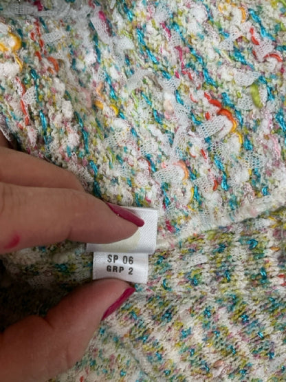 St. John Collection white/aqua/pink Jacket Pastel Tweed Boucle Knit Jacket Size 18 - Size 16