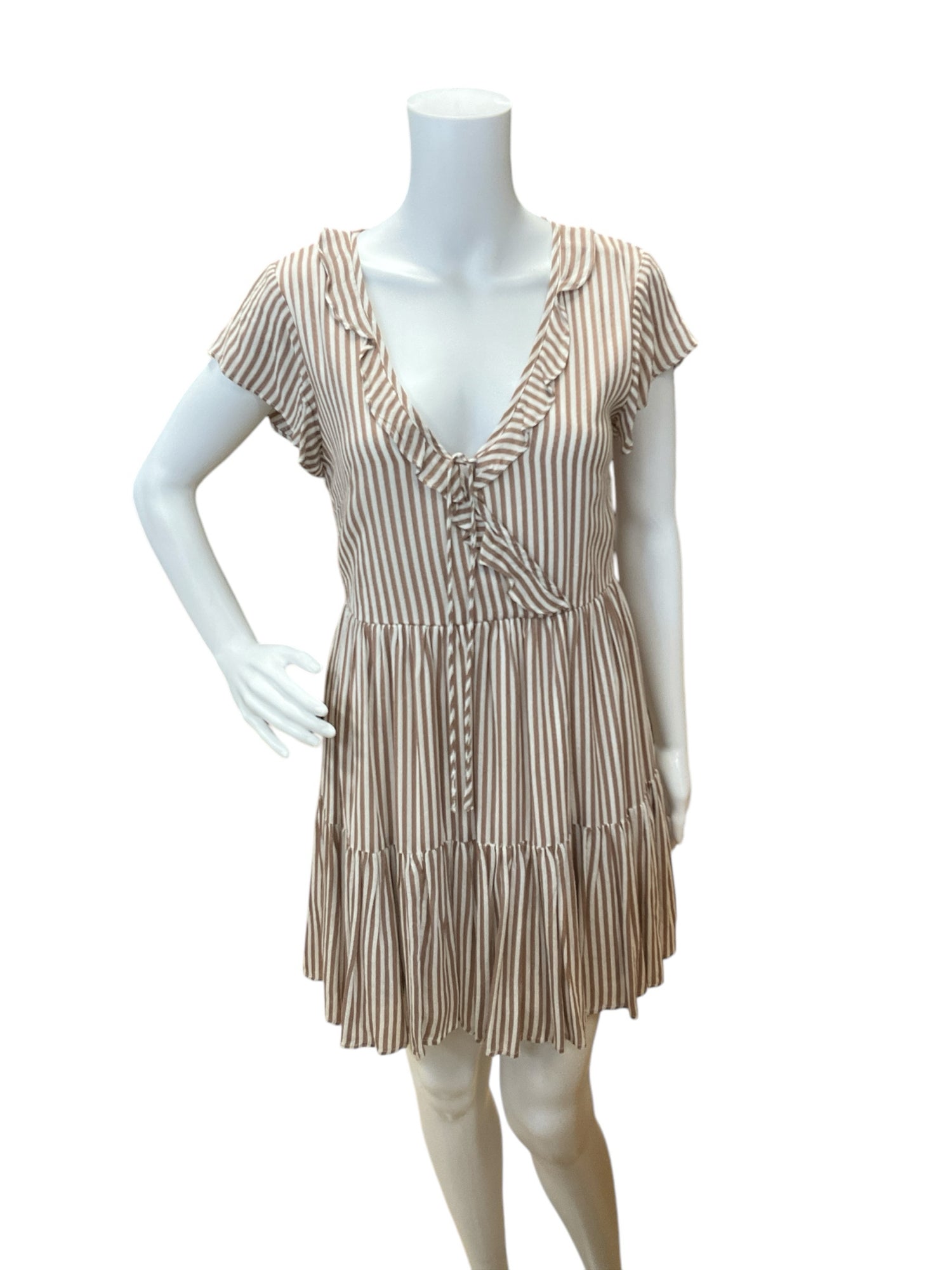 Altar’d State Taupe &amp; White Striped Short Sleeve Dress – Women’s Size XS - ONLINE ONLY