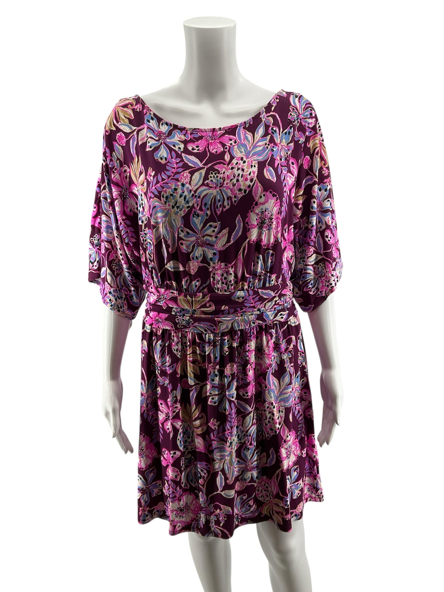 Lilly Pulitzer Ali V-Neck Dress Bay Dreamin Floral Tie Waist Size Large