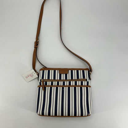 Rosetti White &amp; Navy Striped Crossbody Bag with Tan Trim - ONLINE ONLY