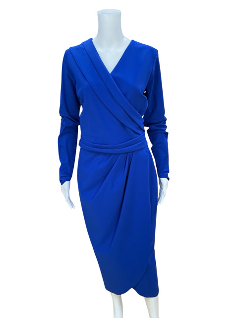 Chiara Boni La Petite Robe Amice Blue Surplice Long Sleeve Midi Dress Size 12