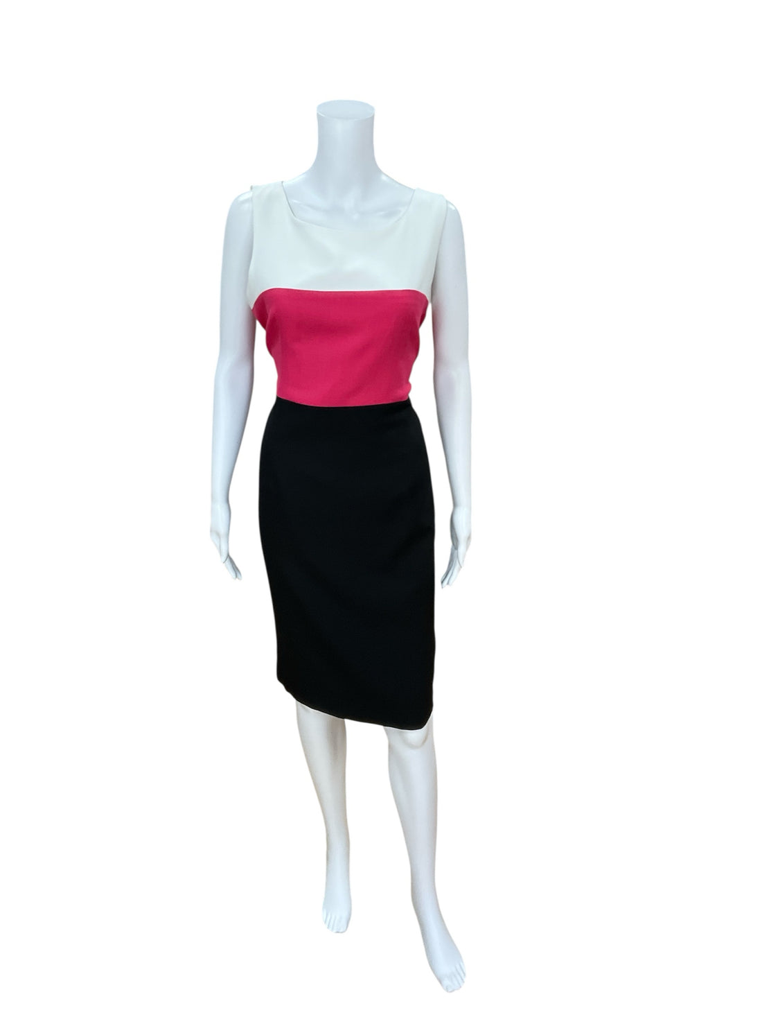Kasper White/Pink/Black Color Block Pre-Owned Ladies Dress - Size 10