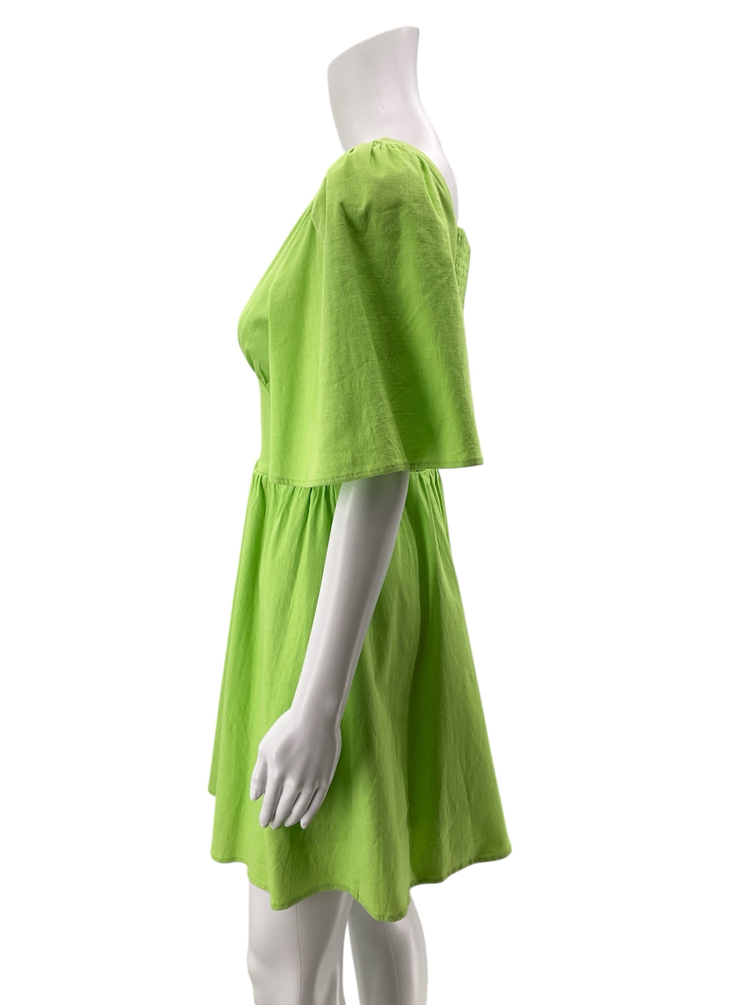 THML Lime Green Flutter Sleeve Smocked V-Neck Mini Dress | Size Small