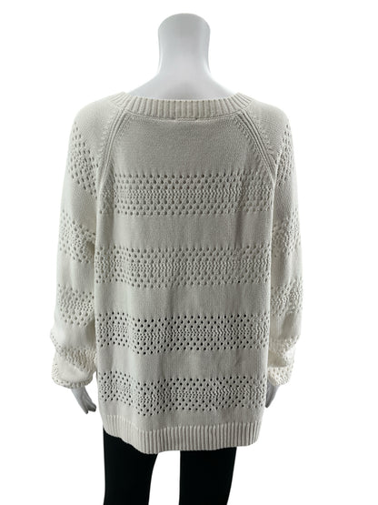 Talbots NWT Textured Open-Knit 100% Cotton Sweater White XL