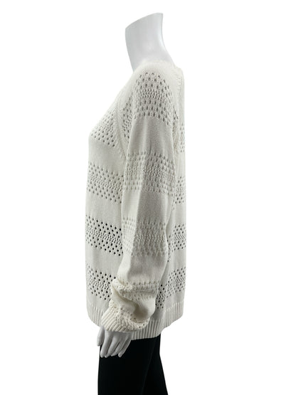 Talbots NWT Textured Open-Knit 100% Cotton Sweater White XL