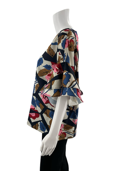 Jade Navy/White/Pink/Brown Print Pre-Owned Ladies Top - Size Medium