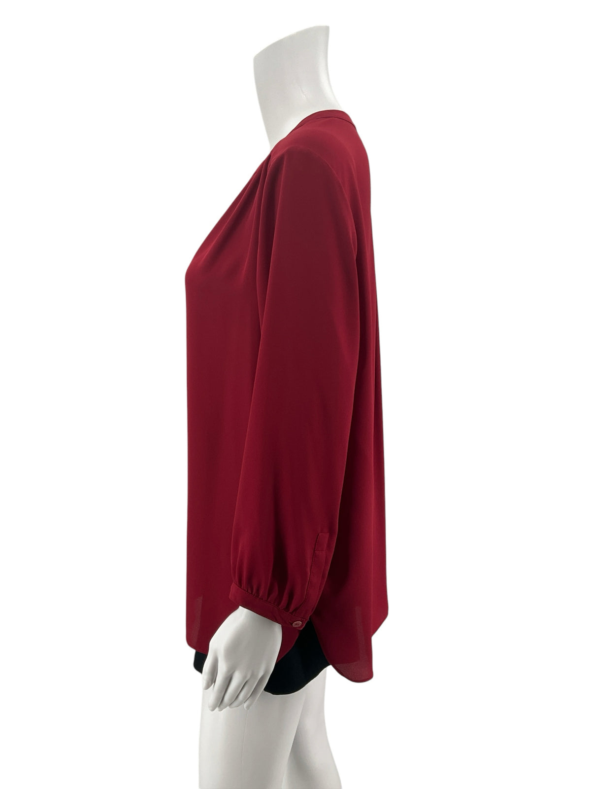 NYDJ Pleat Back Henley Blouse Red Roll Tab Sleeve Top Size Large - ONLINE ONLY