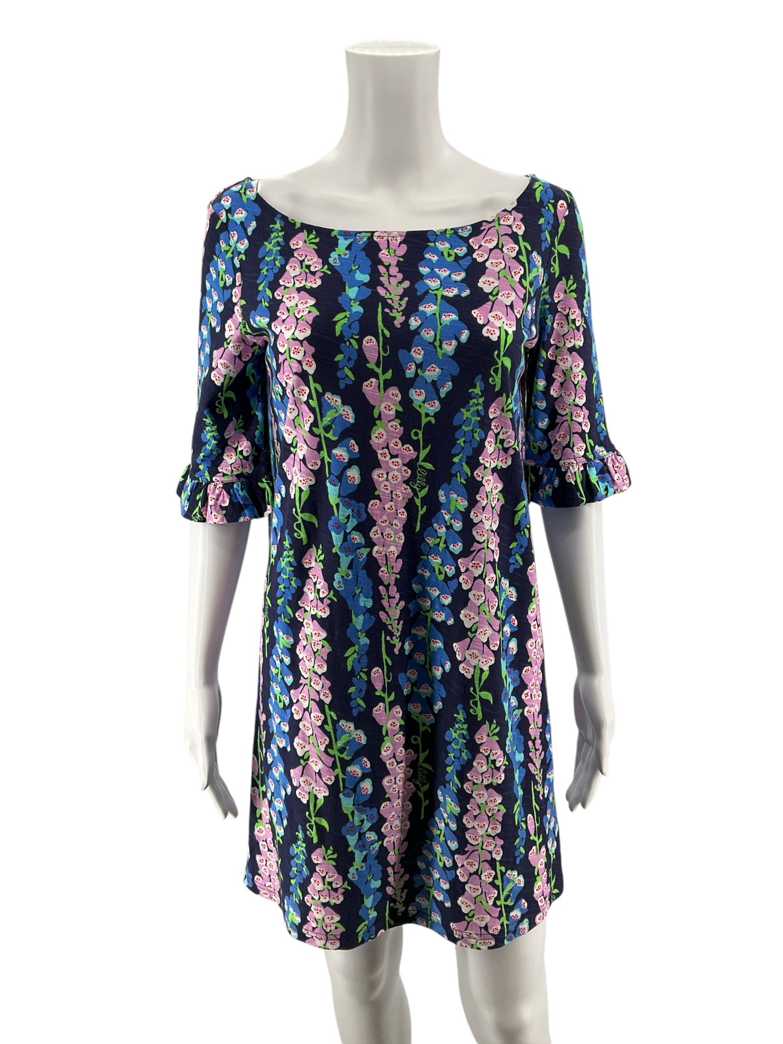 Lilly Pulitzer Tabbie Tunic Dress Blue Peri Foxglove Floral Size Small