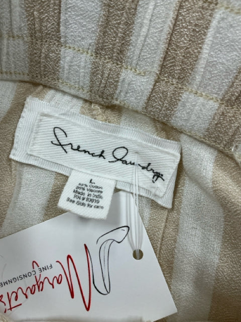 French Laundry Tan &amp;amp; White Striped Wide Leg Crop Pants | Size Large - ONLINE ONLY