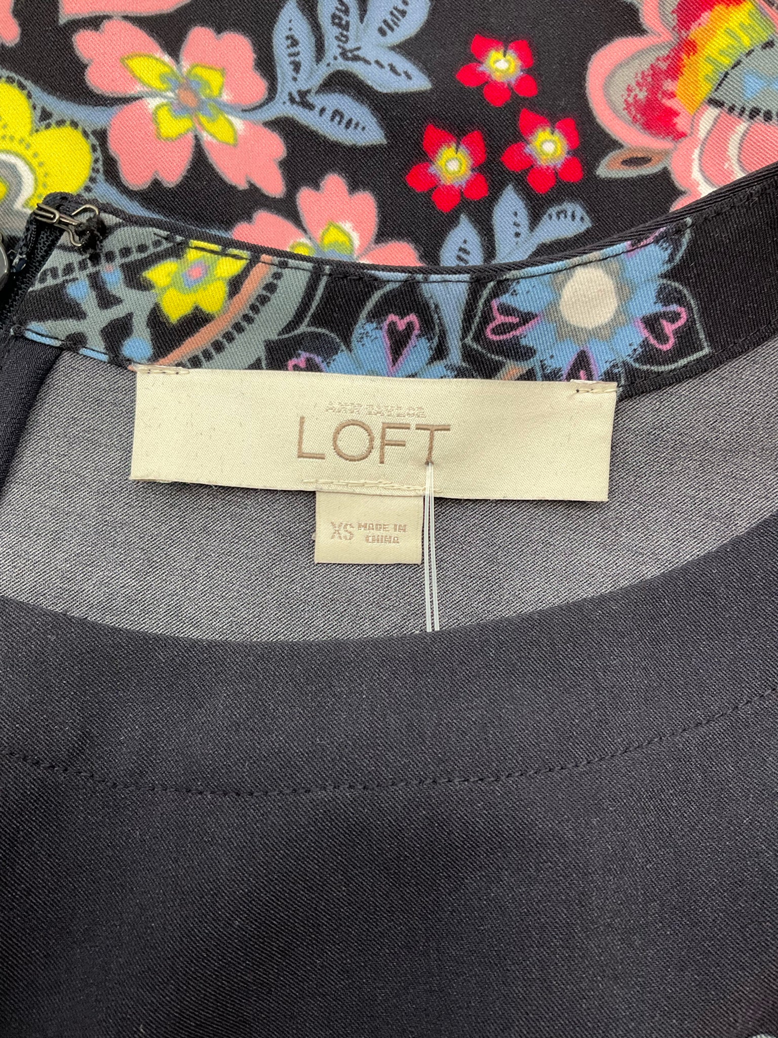 LOFT Navy/pink/yellow Shift Navy/Pink/Yellow Floral Pre-Owned Ladies Dress - Size XS - Size XS
