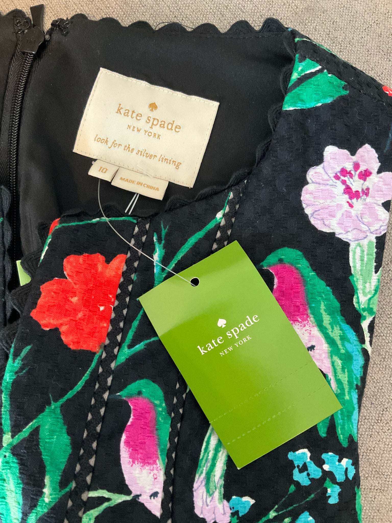 Kate Spade New York Hummingbird Floral Jacquard Fit &amp; Flare Dress Size 10
