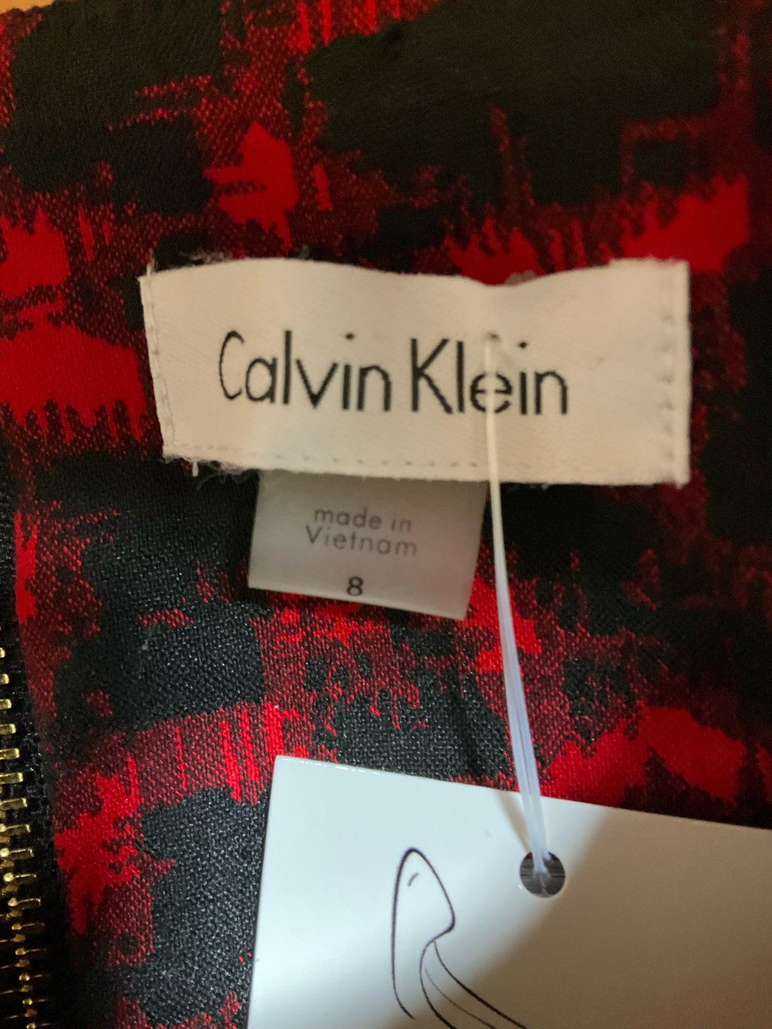 Calvin Klein Red Black Jacquard Sheath Dress Size 8 – Margaret's Fine Consignment