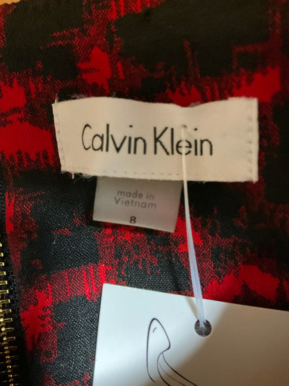 Calvin Klein Red &amp; Black Abstract Jacquard Sheath Dress | Size 8