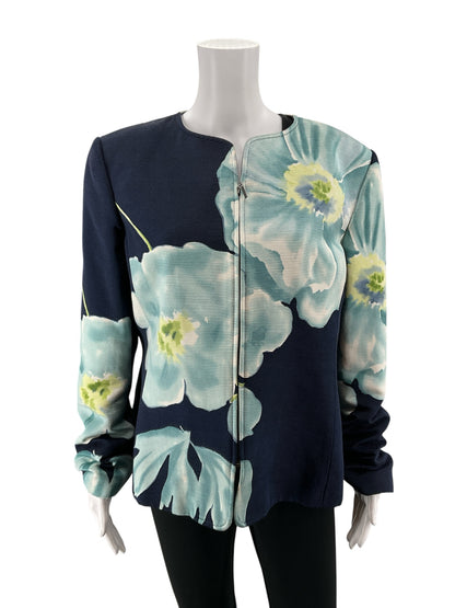 Linda Allard Ellen Tracy Watercolor Floral Cotton Silk Jacket Size 16