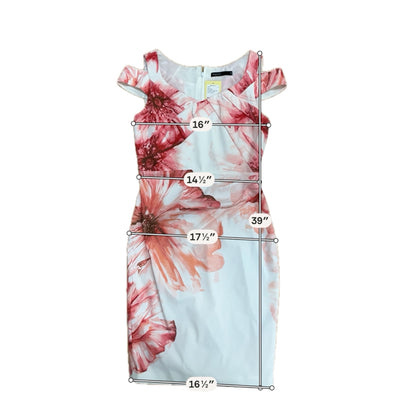 Karen Millen Floral Off-Shoulder Pencil Dress Size 10 Orange Red Wedding Guest