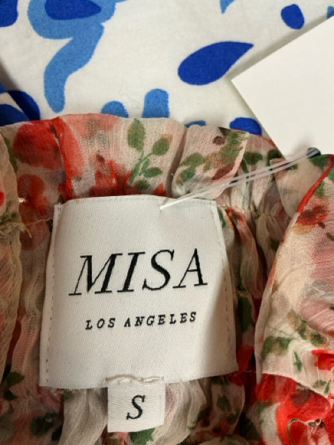 MISA Cream/red Mini Los Angeles Savanna Floral Smocked Mini Dress Cream Red Size Small - Size S