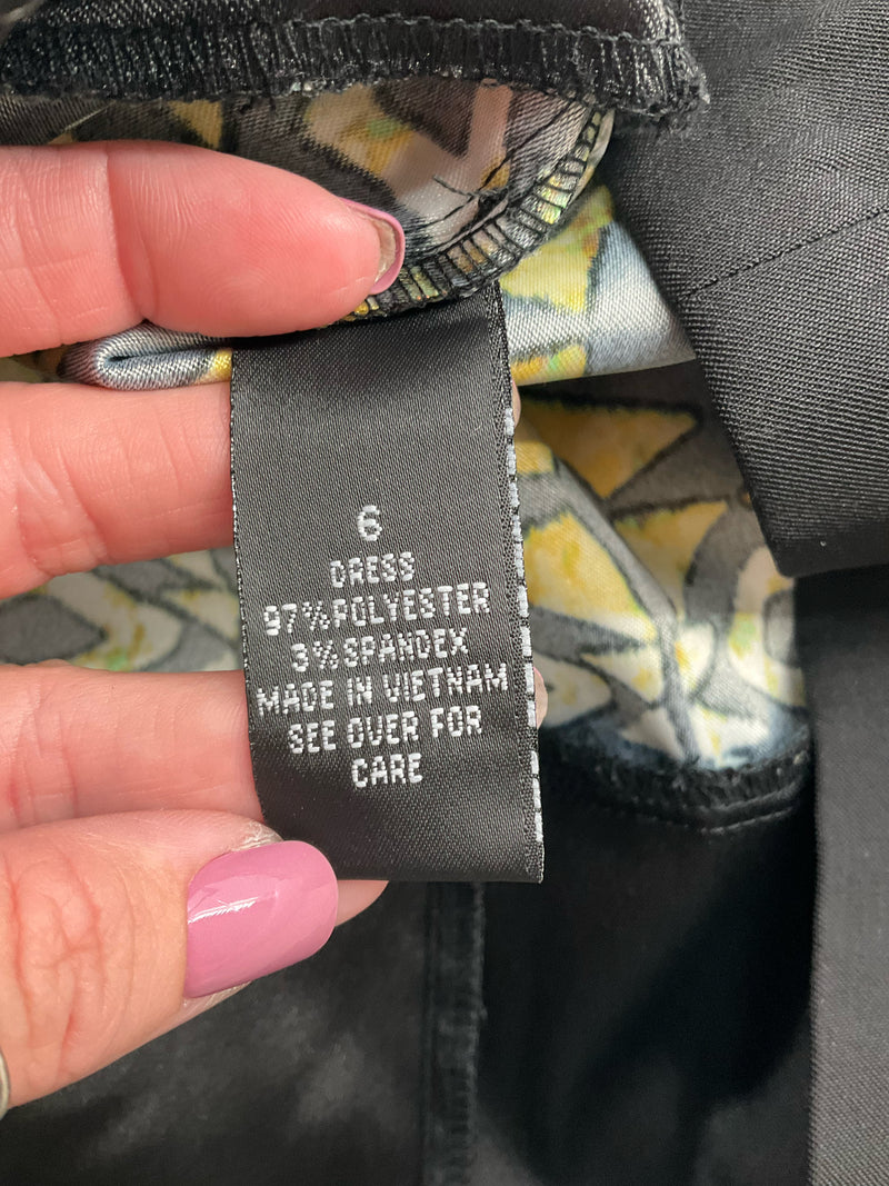 AB Studio Black/Yellow/Green Print Pre-Owned Ladies Dress - Size 6