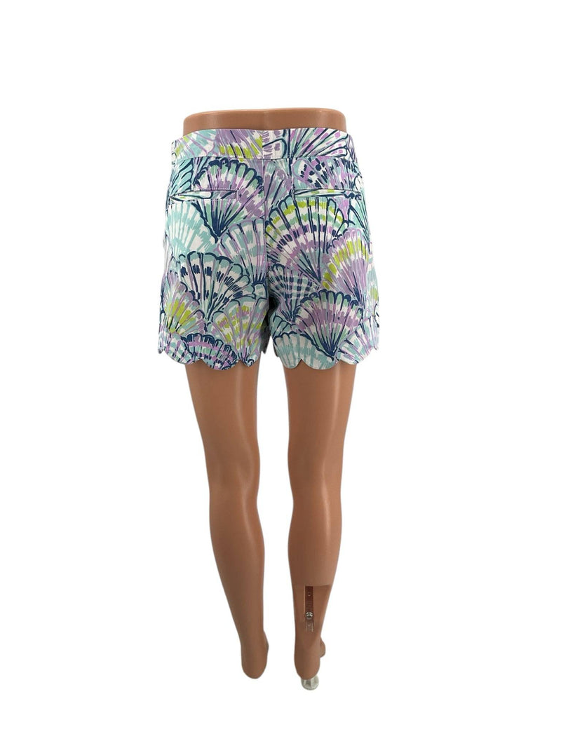 Lily Pulitzer Aqua/Purple/White Seashell Ladies Pre-Owned Shorts - Size 2 - Margaret’s Fine Consignment