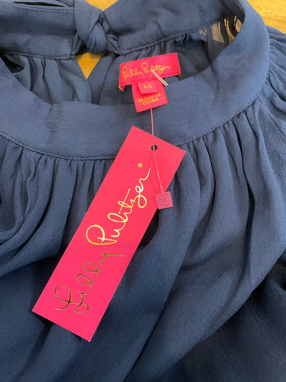 Lilly Pulitzer Giana Top Navy Blue Tie Back Blouse Size 14
