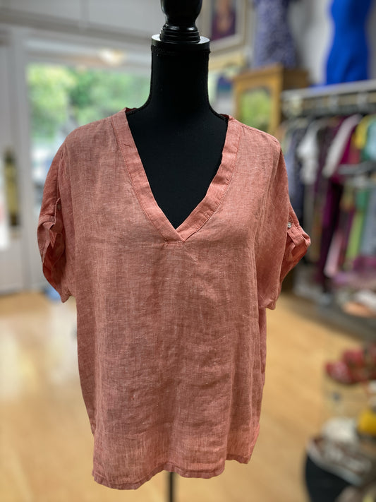 Isaac Mizrahi Size M salmon linen Casual Top - Downstairs