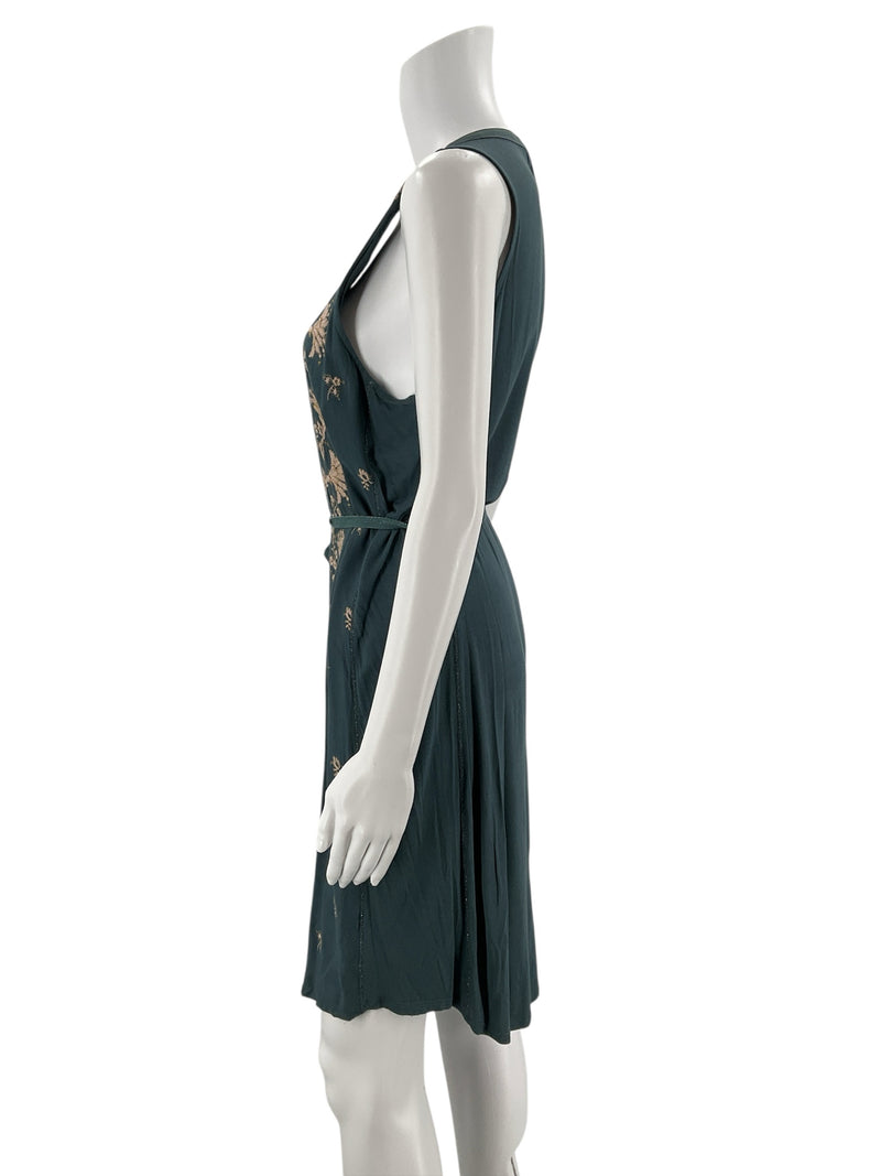 Tiny Green/Tan Floral Pre-Owned Ladies Dress - Size Medium