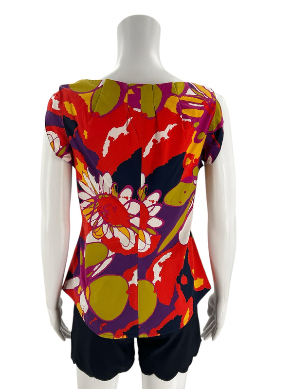 Trina Turk Orange/Green/Purple Floral Pre-Owned Casual Top - Size 0 - Margaret’s Fine Consignment