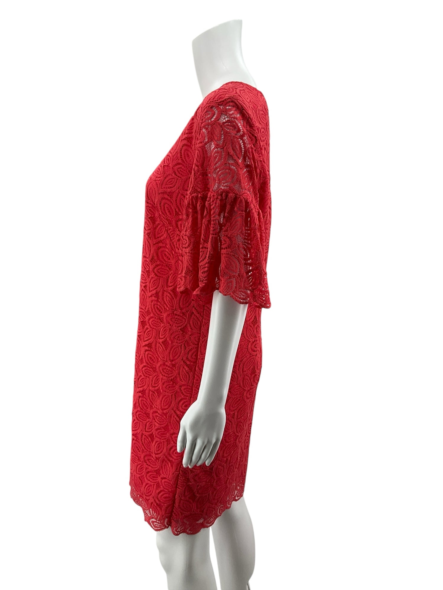 Ann Taylor Coral Floral Lace Flutter Sleeve Shift Dress Size 8
