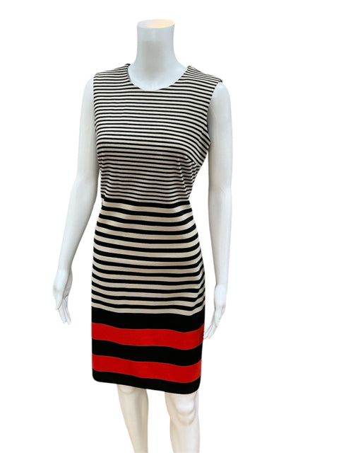 Calvin Klein Size 6 taupe/black/red Stripe Dress