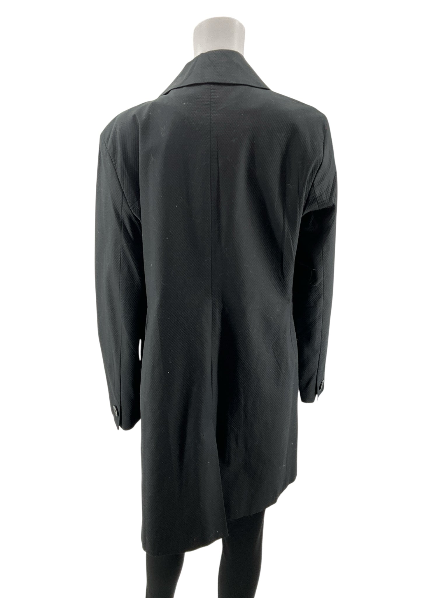 Willi Smith Black Textured Cotton Blend Trench Coat Jacket Size Large