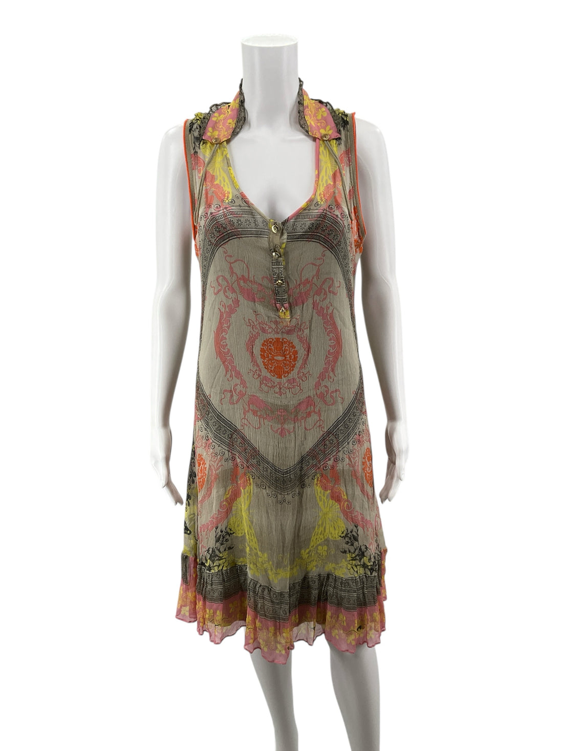 Tricot Chic Gray/Coral/Yellow Print Pre-Owned Ladies Dress - Size 10